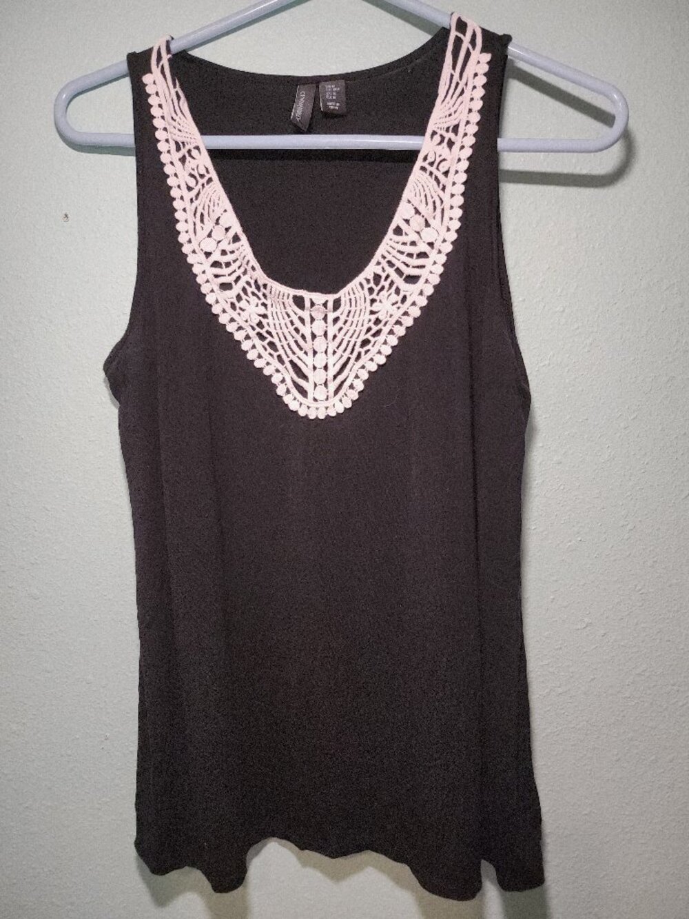 Cynthia Rowley Black Tank Sleeveless with Crochet Lace Medium